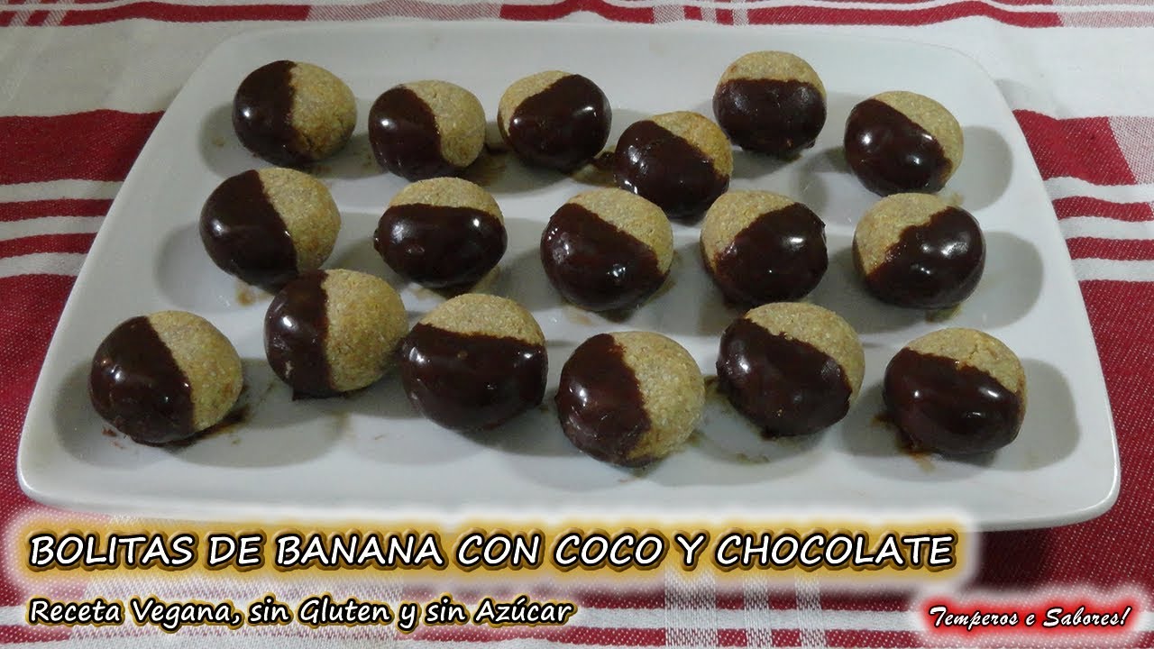 BOLITAS DE BANANA CON COCO Y CHOCOLATE, sin Gluten, veganas y con sólo 3 ingredientes