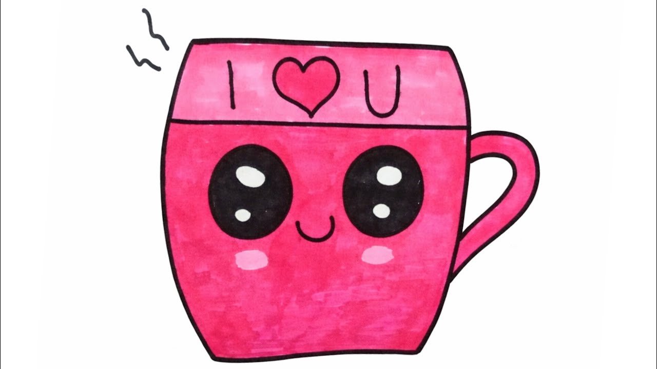 How to Draw a Cute “I ❤️ U” Coffee Mug/Tea Cup | Easy Step by Step Drawing ‪‎⁨@Drawings-i7k⁩
