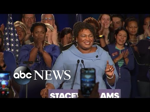 Stacey Abrams gives an enthusiastic speech, stays in the race