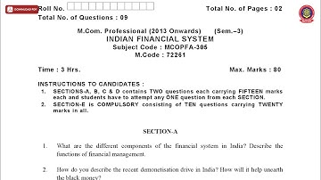 MCOM PROFESSIONAL 3RD SEM INDIAN FINANCIAL SYSTEM MAY 2019 | PTU
