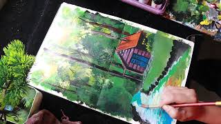 Painting A Cozy House In The Forest Relaxing Acrylic Painting