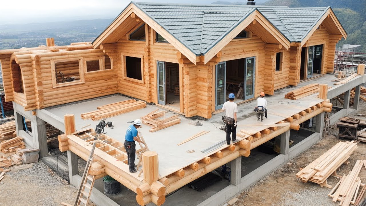 Family Builds a Stunning Log Cabin During a Harsh Winter Snowstorm  | by @Meadowlark Log Homes