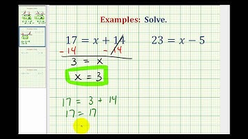 Ex:  Solve One Step Equations By Add. and Subtract. Whole Numbers  (Variable on Right)