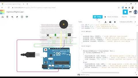 Projeto com Motor de Corrente Contínua, LED e Buzzer funcionando através de um Botão - TinkerCad