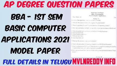 BBA - 1st Sem Basic Computer Applications 2021 Model Paper//AP Degree Question papers//Mvlnreddy