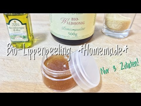 Bio-Lippenpeeling in 1 Min. selber machen - 3 Zutaten: Zucker, Honig + Olivenöl