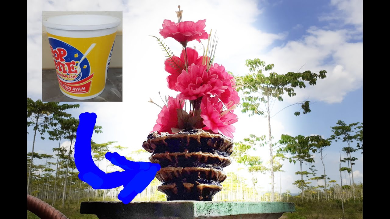 Cara Membuat Vas bunga dari bungkus pop mie Make flower 