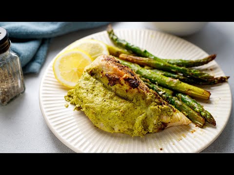 Pesto Stuffed Chicken with Asparagus Keto Air Fryer Recipe