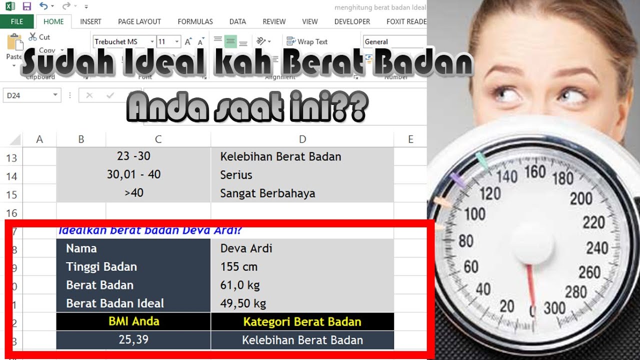 Menghitung Berat Badan Ideal Dengan Excel Rumus Formula Excel The