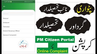 Pakistan Citizen Portal corruption Application against Patwari, Girdawar, Naib Tehsildar, Tehsildar screenshot 2