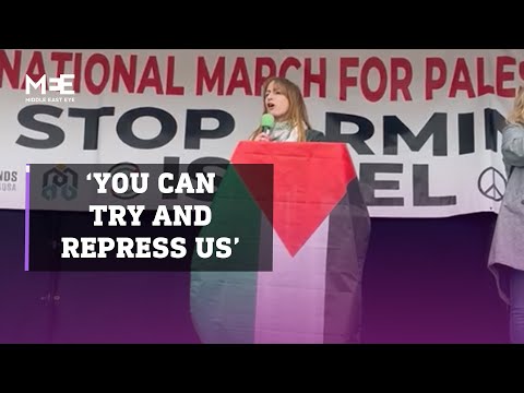 Irish MEP Clare Daly gives speech at a pro-Palestine protest in London