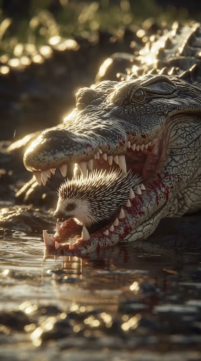 Fearless Porcupine Faces the River Crocodile! #wildlife #nature #survival #crocodile