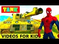 REAL CARS and TANK Cartoon for Kids with Spiderman Funny Movie Nursery Rhymes Children&#39;s Songs