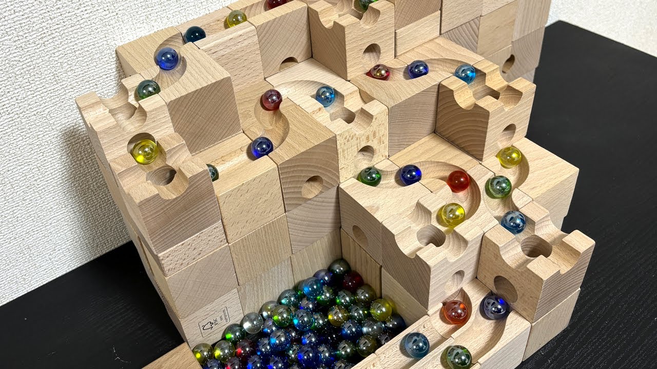 Marble Run ASMR☆Wooden Cuboro Two types of staircase courses