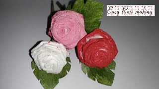 Easy Rose?Flower making Tutorial / Tissue paper Rose / Heavenly Feel