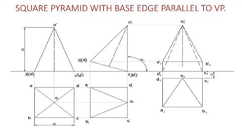 PROJECTION OF SOLIDS- SQUARE PYRAMID ,TRIANGULAR FACE PARALLEL TO VP