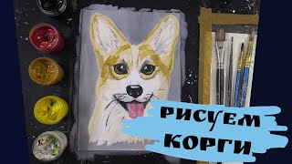 Собака КОРГИ/ Гуашь/ Как нарисовать корги. Рисуем просто. Рисунок №32