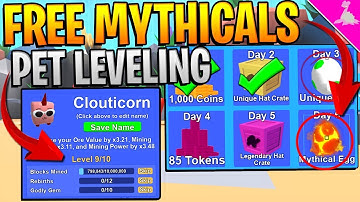 PET LEVEL UPDATE AND FREE MYTHICALS DAILY IN ROBLOX MINING SIMULATOR! *INSANE*