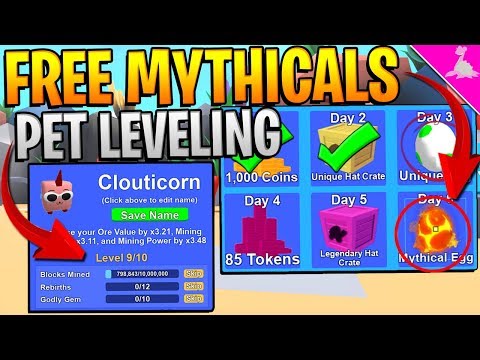 Pet Level Update And Free Mythicals Daily In Roblox Mining Simulator Insane Youtube - roblox mining simulator login reward