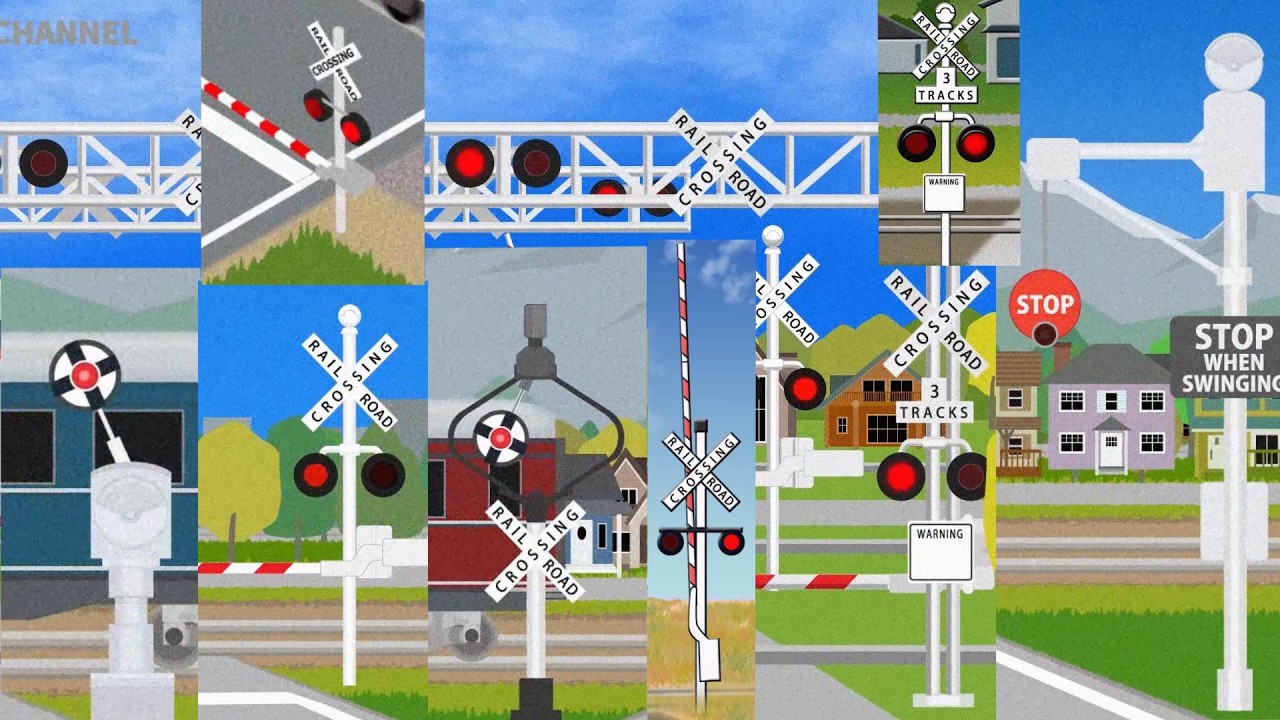 【踏切アニメ】倍速★アメリカの踏切と電車総集編／Compilation of US railroad crossings