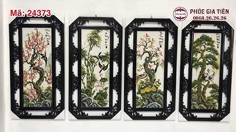 Tranh Tứ Quý - vẽ cảnh Đào - Trúc - Cúc -Tùng đắp nổi  - Cao 82cm, rộng 42cm