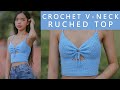 Easy Crochet V Neck Ruched Top Tutorial | Crochet V Neck Top | Chenda DIY