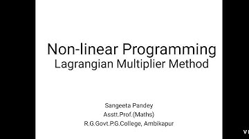 Non-linear Programming-Lagrangian Multiplier Method