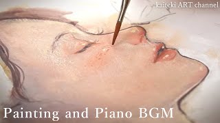 【アクリルガッシュ】イラストメイキング🌼アネモネの女の子と蝶々 Making-of Paining, piano BGM, no talking