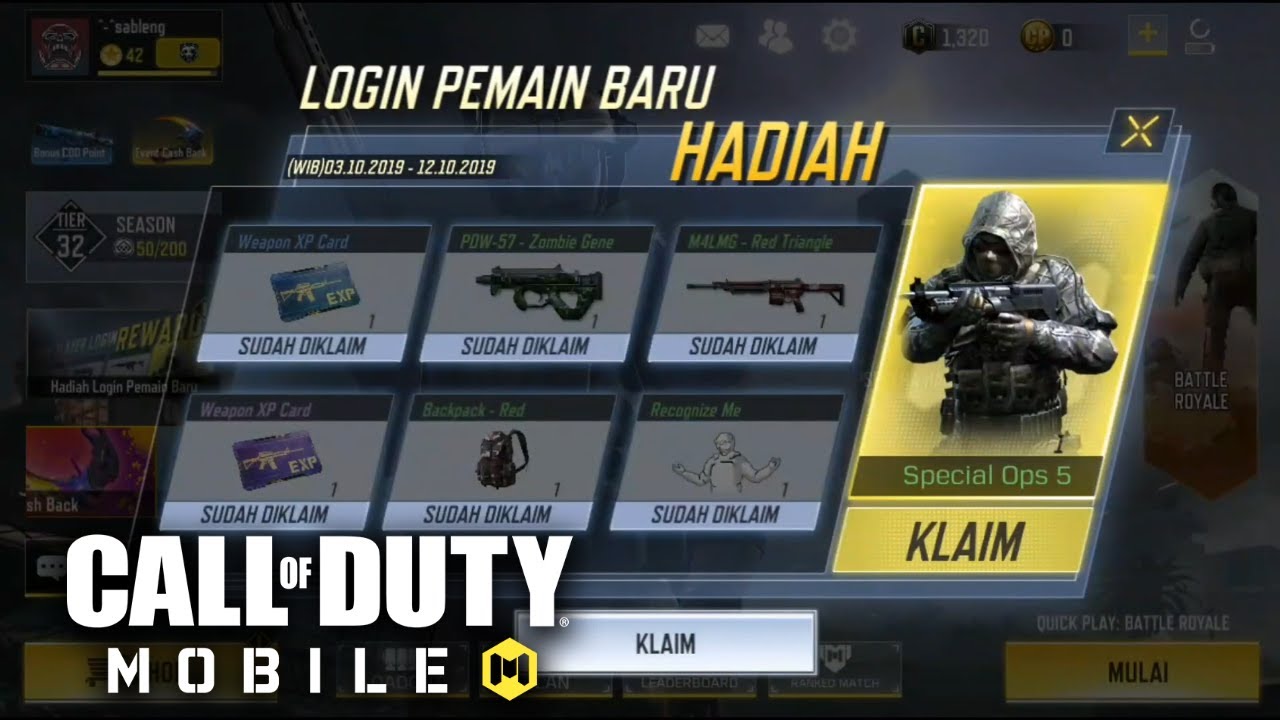 Login 7 Hari Call Of Duty Mobile Special ops 5 Gratis - 