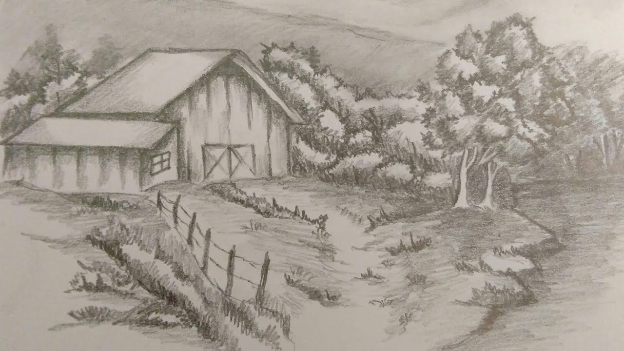 Pencil Drawing of Dutch Farm house  Roland Lee