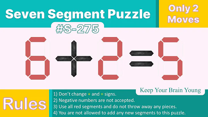Seven Segment Puzzle no.S-275 ( 6 + 2 = 5) With solution.