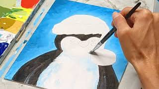 Paint the CUTEST holiday Penguin Ever 🐧!!! / Acrylic Painting