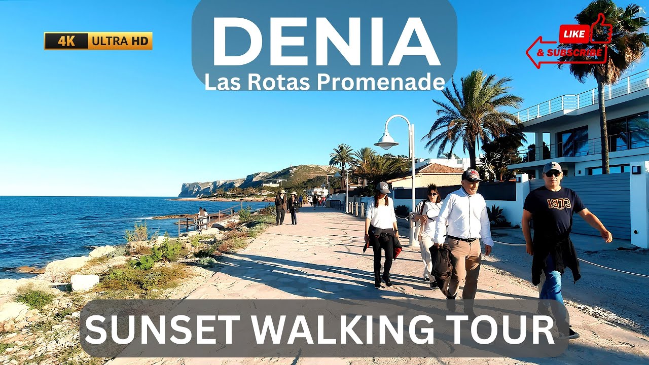 🌞DENIA 4K Sunset Walking Tour Along The Las Rotas Beach Promenade | #deniacostablanca #walkingtour