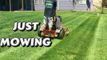 Relaxing Lawn Mowing Footage, Mow Tall Grass and Wet Grass, Slow Motion, Drone, Stripes