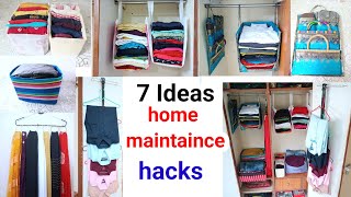 7 home organising hacks/space saving hacks/cloth organisation ideas/old carry bag reuse/clothe reuse