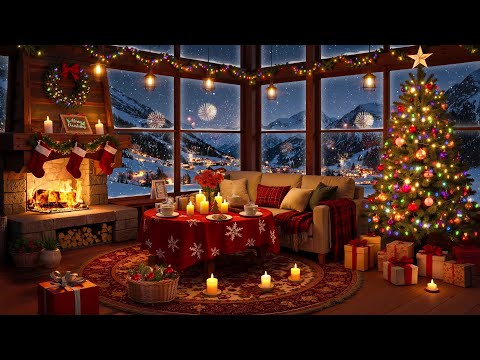 New Year S Eve Cabin Ambience Cozy Jazz With Fireworks Warm Fireplace Sounds For Stress Relief