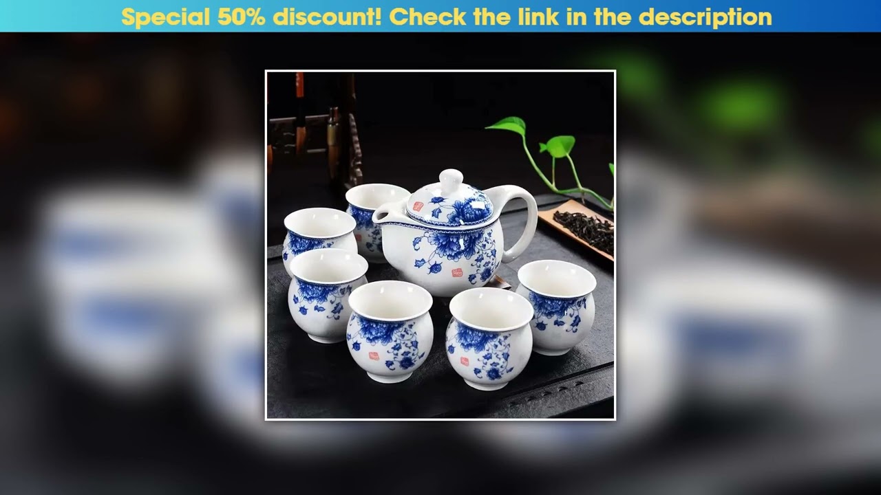Limited Blue and white porcelain Tea set Include 1 Pot 6 Cup, High quality elegant Cup,Beautiful an