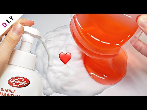 SLIME) 투명액괴에 버블버블 핸드워시 넣기🍓🍲 (+ 기포빠진후) | 액괴 실험 | Slime + Hand Wash  スライム+ハンドウォッシュ