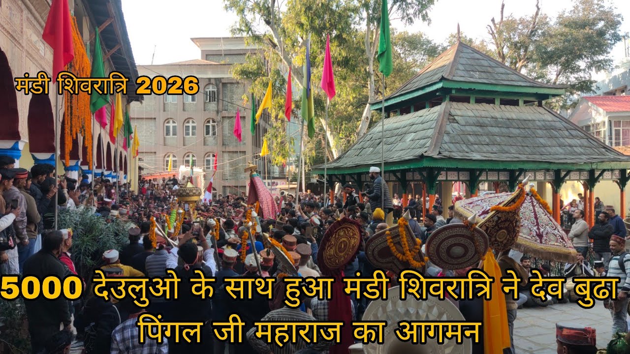 मंडी शिवरात्रि में देव बुढा पिंगल जी महाराज का लगभग 5000 देवलुओं के साथ आगमन हुआ।#mandishivratri2026