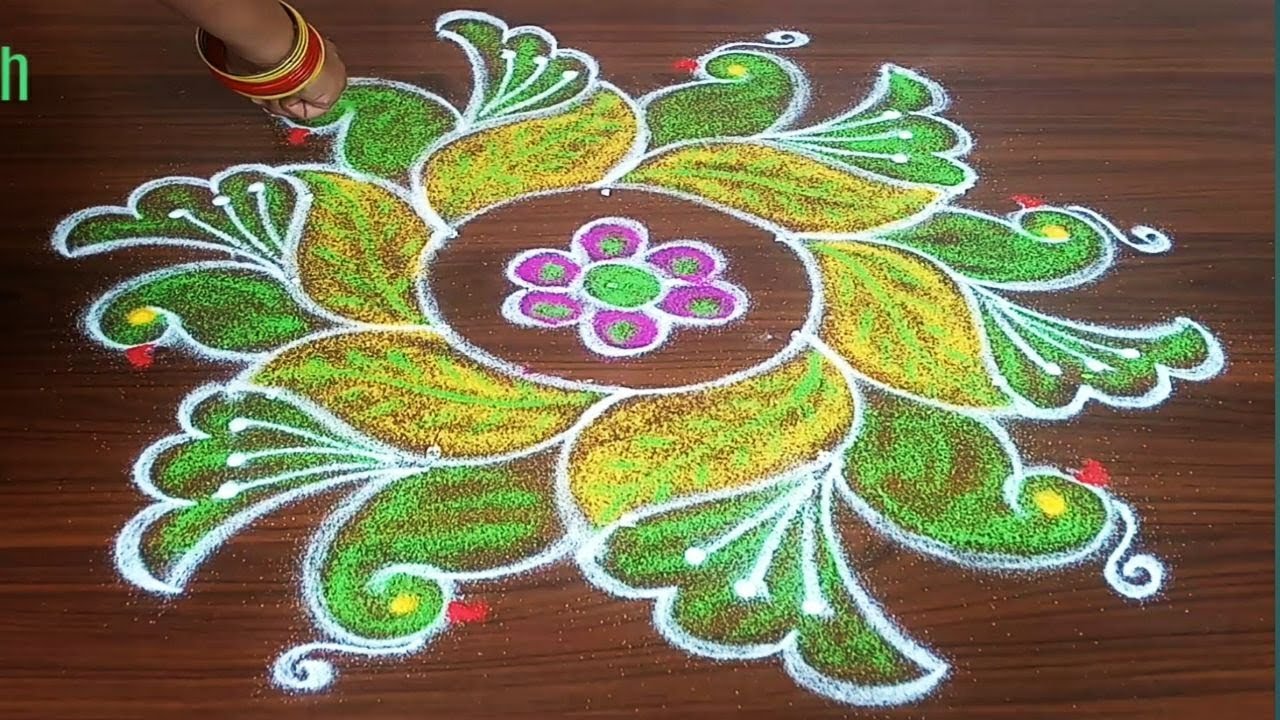 SIMPLE BEAUTIFUL PEACOCK RANGOLI DESIGN FOR BEGINNERS WITH 5DOTS ...