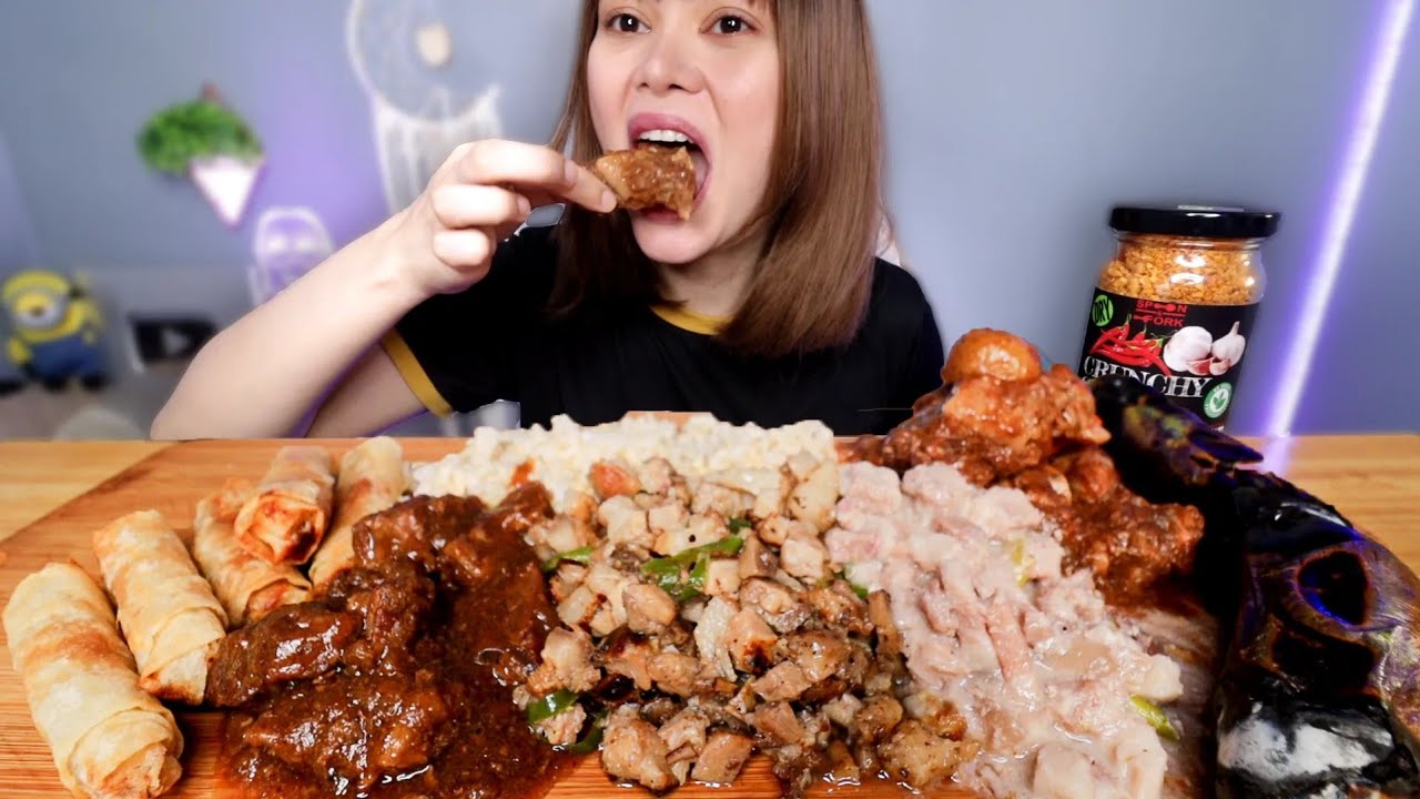 PINOY ULAM MUKBANG | bicol express, pork sisig, caldereta