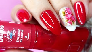 unhas decoradas com esmalte vermelho - passo a passo