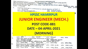 HPSSC JUNIOR ENGINEER (MECH.) SOLVED PAPER POST CODE-881