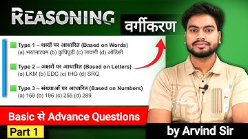 वर्गीकरण Reasoning Tricks | Part 1 | Reasoning Classification | By Arvind Sir