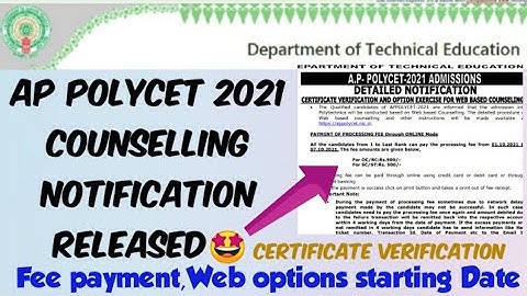 AP POLYCET 2021 Counselling Notification Released//Certificate verification,Web options Imp Dates