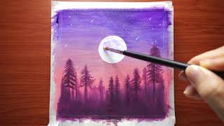 easy acrylic canvas purple painting landscape step relaxing