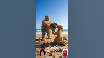 fatty Marvel and DC heroes are shape of sand statue give bouquet  daughter #avengers #shorts #marvel