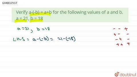 Verify a-(-b) = a+b for the following values of a and b. br a = 21, b = | Class 7 Maths | Doubtnut
