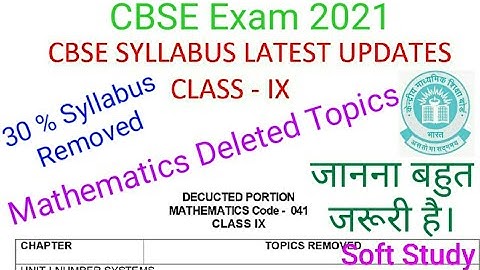 CBSE Class 9th Maths Removed Chapters|Class 9th Deleted Syllabus 2021|30% reduced Syllabus
