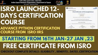 ISRO launched 12-Days Free Certification Course  | Advance Python Free Course & Certificate